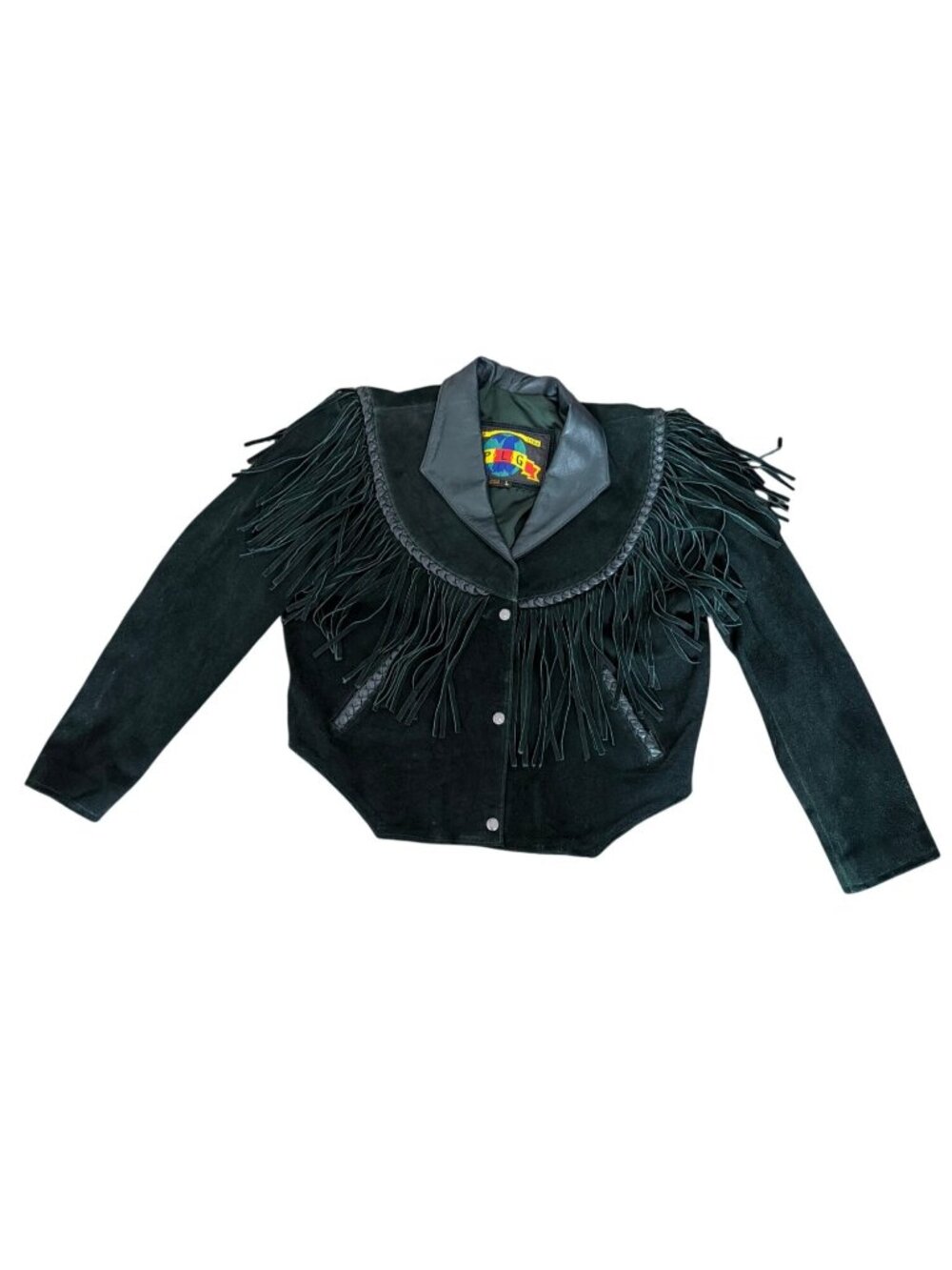 Vintage PLG Green Suede Leather Cropped Fringe Western Festival Jacket Women's L